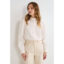 Blouse manches longues en broderie anglaise en coton - Beige Ecru - 40 - Femme - Monoprix