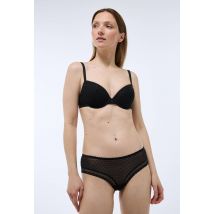 Soutien-gorge corbeille paddé adele en tulle flocké - Noir - 90B - Femme - Monoprix