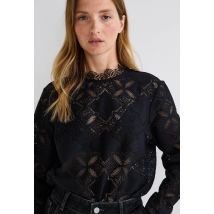 Top manches longues en dentelle - Noir - 40 - Femme - Monoprix