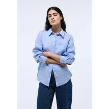 Chemise manches longues unie en lin - Bleu clair - 38 - Femme - Monoprix Premium