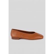 Ballerines bout carré en cuir - Brun clair - 39 - Femme - Monoprix Premium