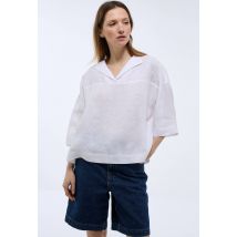 Top manches trois quarts uni en lin - Blanc - L - Femme - Monoprix Premium
