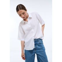 Chemise manches courtes unie en lin - Blanc - 44 - Femme - Monoprix Premium