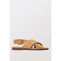 Sandales croisées en cuir - Beige - 41 - Femme - Monoprix Premium