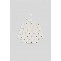 Bout'chou - Blouse imprimée fleurs col claudine manches longues, fille, en coton bio, oeko-tex - Beige Ecru - 6 mois - Bébé Fille