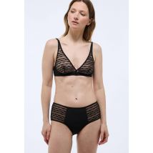 Culotte taille haute fatou en microfibre et dentelle - Noir - L - Femme - Monoprix Femme