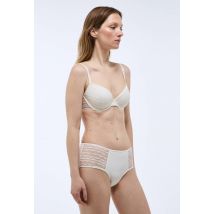 Culotte taille haute fatou en microfibre et dentelle - Beige Ecru - L - Femme - Monoprix Femme