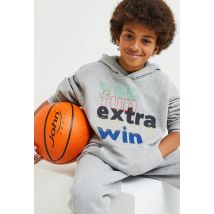 Sweat à capuche uni avec imprimé en coton bio - Gris - 3-4 ans - Enfant Garçon - Monoprix Kids