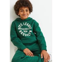 Sweat à capuche uni avec imprimé en coton bio - Vert foncé - 3-4 ans - Enfant Garçon - Monoprix Kids