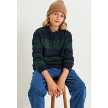Polo manches longues à rayures fabriqué en france en coton bio - Vert foncé - 14 ans - Enfant Garçon - Monoprix Premium