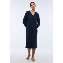 Chemise de nuit longue avec capuche unie - Bleu foncé - S - Femme - Monoprix