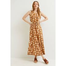 Robe à ouvertures imprimée, en satin de coton, certifié oeko-tex - Beige clair - 44 - Femme - Monoprix Femme