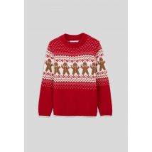 Pull jacquard col rond avec motifs bonhommes pain d'épice contenant de la laine - Rouge - 6 ans - Enfant Garçon - Monoprix
