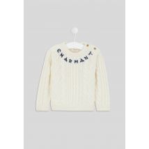 Pull à torsades brodé en laine, certifié oeko-tex - clare v x monoprix - Beige Ecru - 6-9 mois - Bébé - Monoprix Createurs