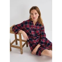 Chemise de nuit à carreaux en flanelle contenant du coton bio - Rouge - S - Femme - Monoprix