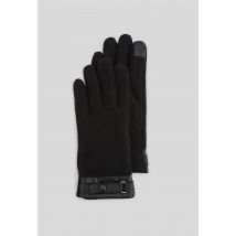 Gants tactiles bi-matière en cuir et laine - Noir - Unique - Femme - Monoprix Premium
