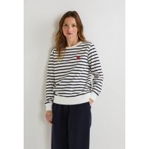 Sweat marinière avec broderie coeur en molleton - Blanc - M - Femme - Monoprix