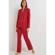 Pyjama col tailleur à carreaux en flanelle de coton bio, certifié gots - Rouge - M - Femme - Monoprix Lingerie