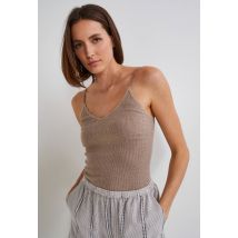 Caraco fines bretelles en coton bio - Beige - M - Femme - Monoprix