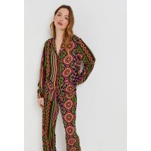 Pyjama col tailleur imprimé, certifié ecovero et oeko-tex - Rouge foncé - M - Femme - Monoprix Lingerie