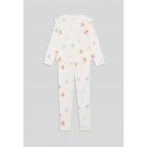 Pyjama long à épaules volantées imprimé coeurs multicolores, bio - Beige Ecru - 12 ans - Enfant Fille - Monoprix