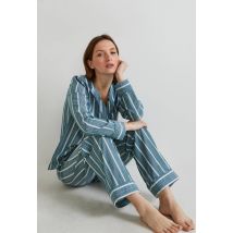 Pyjama à rayures en coton bio, certifié gots - Vert foncé - XL - Femme - Monoprix Lingerie