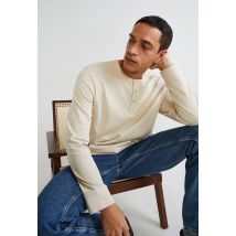 T-shirt manches longues col tunisien en coton bio - Beige - S - Homme - Monoprix