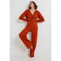 Pantalon large uni en maille - Orange foncé - L - Femme - Monoprix