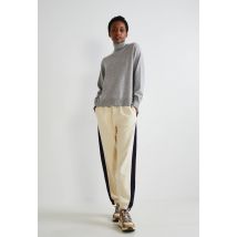 Pantalon de jogging à bandes contrastées en molleton de coton bio - Beige Ecru - M - Femme - Monoprix Fit
