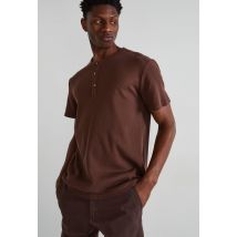 T-shirt manches courtes col tunisien, coton bio, certifié oekotex - Brun - L - Homme - Monoprix Homme