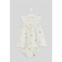 Bout'chou - Robe manches volantées brodée en coton bio - Beige Ecru - 18 mois - Bébé Fille