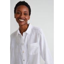 Chemise de nuit manches longues unie en lin - Blanc - M - Femme - Monoprix Premium