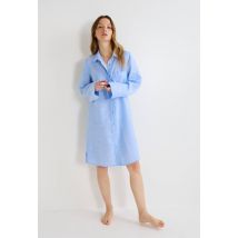 Chemise de nuit manches longues unie en lin - Bleu clair - L - Femme - Monoprix Premium