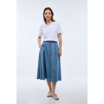Jupe midi boutonnée denim en coton - Bleu clair - XL - Femme - Monoprix