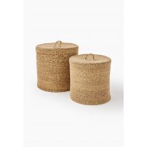 Boite de rangement rayures, en jonc de mer - Beige clair - M - Monoprix