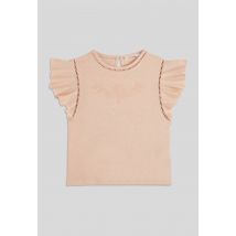 T-shirt manches volant et détail brodé, coton issu de l'agriculture biologique - Orange clair - 5 ans - Enfant - Monoprix Kids