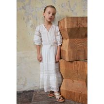 Robe longue à détails brodés - Beige Ecru - 10 ans - Enfant Fille - Monoprix