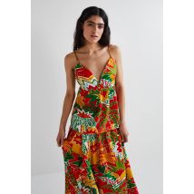 Top à bretelles dos nu imprimé en viscose et lin - joao incerti x monoprix - Rouge - S - Monoprix Createurs