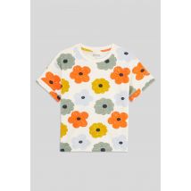 T-shirt manches courtes imprimé fleurs, coton issu de l'agriculture biologique, certifié oeko-tex - Beige clair - 5 ans - Enfant - Monoprix Kids