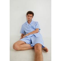Pyjama chemise manches courtes et short en lin european flax - Bleu clair - M - Homme - Monoprix