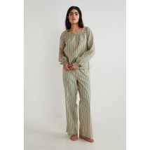 Pyjama long rayé en coton bio, certifié gots - Beige Ecru - M - Femme - Monoprix Lingerie