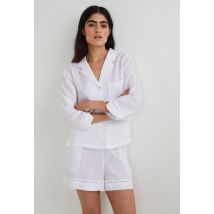 Pyjashort uni en lin - Blanc - M - Femme - Monoprix