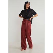 Pantalon détails jour échelle en lin, certifiée european flax - Rouge foncé - XL - Femme - Monoprix Premium