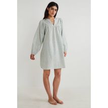 Chemise de nuit manches longues rayée contenant du coton, certifiée ocs - Beige Ecru - XL - Femme - Monoprix Lingerie