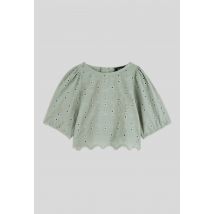 Blouse brodée en coton - Vert clair - 10 ans - Enfant Fille - Monoprix