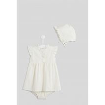 Bout'chou - Robe manches volants avec béguin imprimé en coton, certifié oeko-tex - Blanc - 12 mois - Bébé Fille