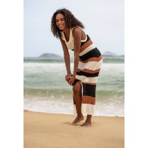 Robe de plage à rayures en crochet - Orange foncé - L - Femme - Monoprix
