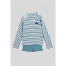 Maillot de bain tee-shirt manches longues et short imprimé - Bleu - 6 ans - Enfant - Monoprix