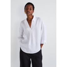 Blouse manches trois quarts unie en lin - Blanc - S - Femme - Monoprix