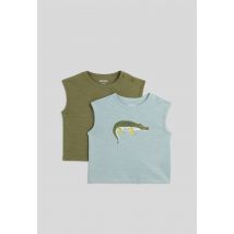 Bout'chou - Lot de 2 débardeurs 1 uni et 1 imprimé en coton bio, certifié oeko-tex - Vert clair - 6 mois - Bébé